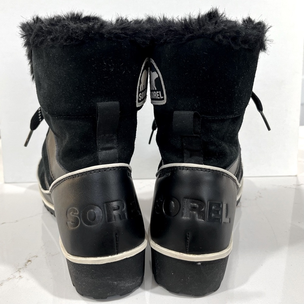 Sorel women’s Tivoli II Suede black faux fur lined lace up boots size 9.5 - Picture 3 of 11